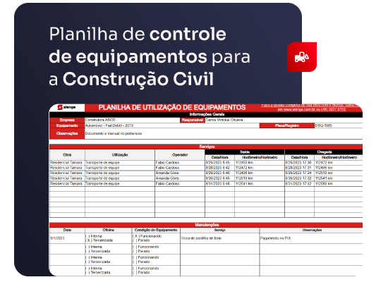 Planilha de Utilização de Equipamento em Obras