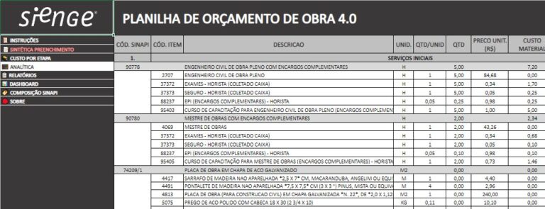 Como preparar orçamentos de obras com a planilha gratuita Sienge