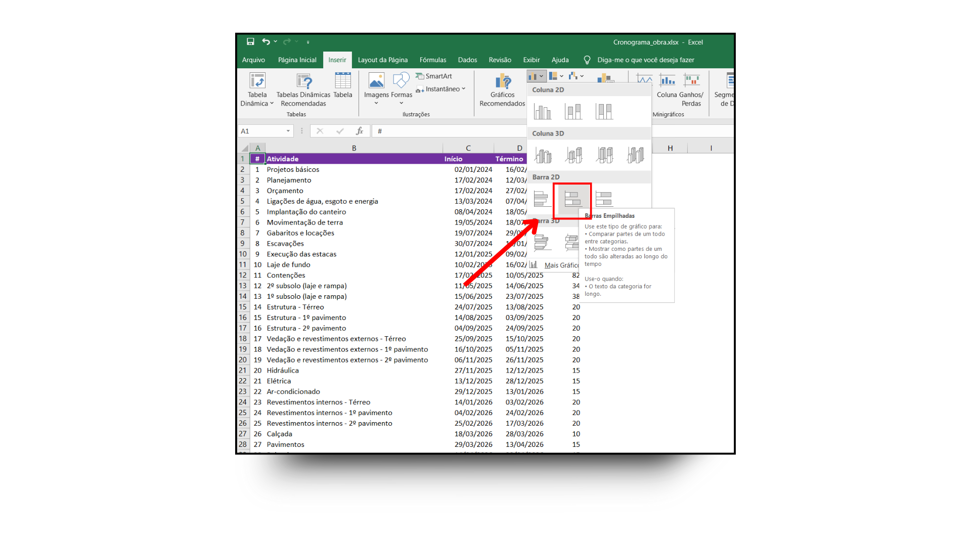 Como Inserir Gráficos de Colunas ou de Barras no Excel