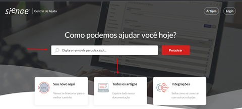 apresentação de como encontrar os artigos na central de ajuda do sienge a partir da home