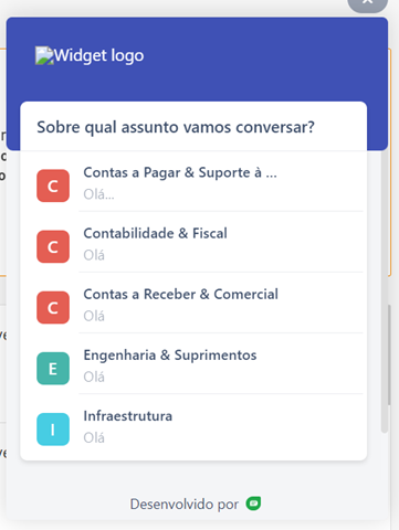 janela com os assuntos que podem ser conversados no atendimento