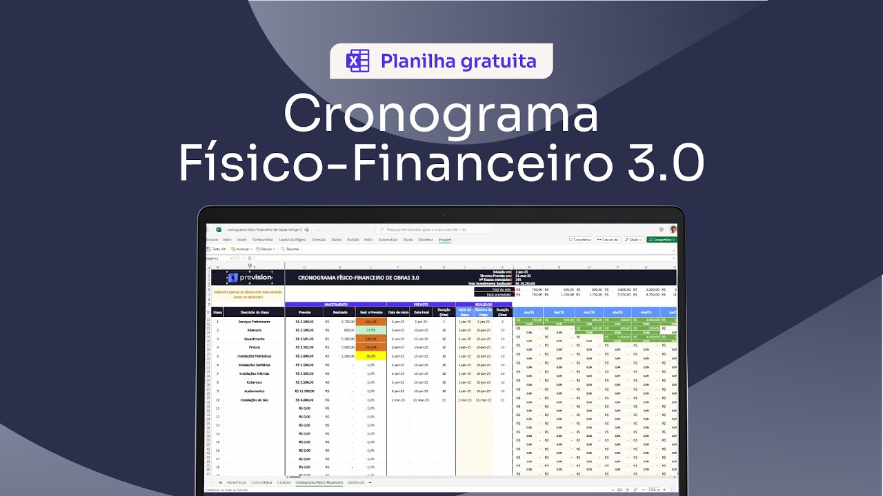 planilha grátis de cronograma físico financeiro - Prevision Planejamento de obras
