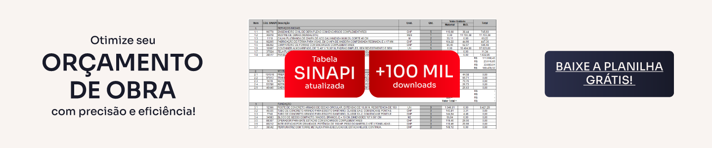Planilha grátis para orçamento de obras com tabela SINAPI