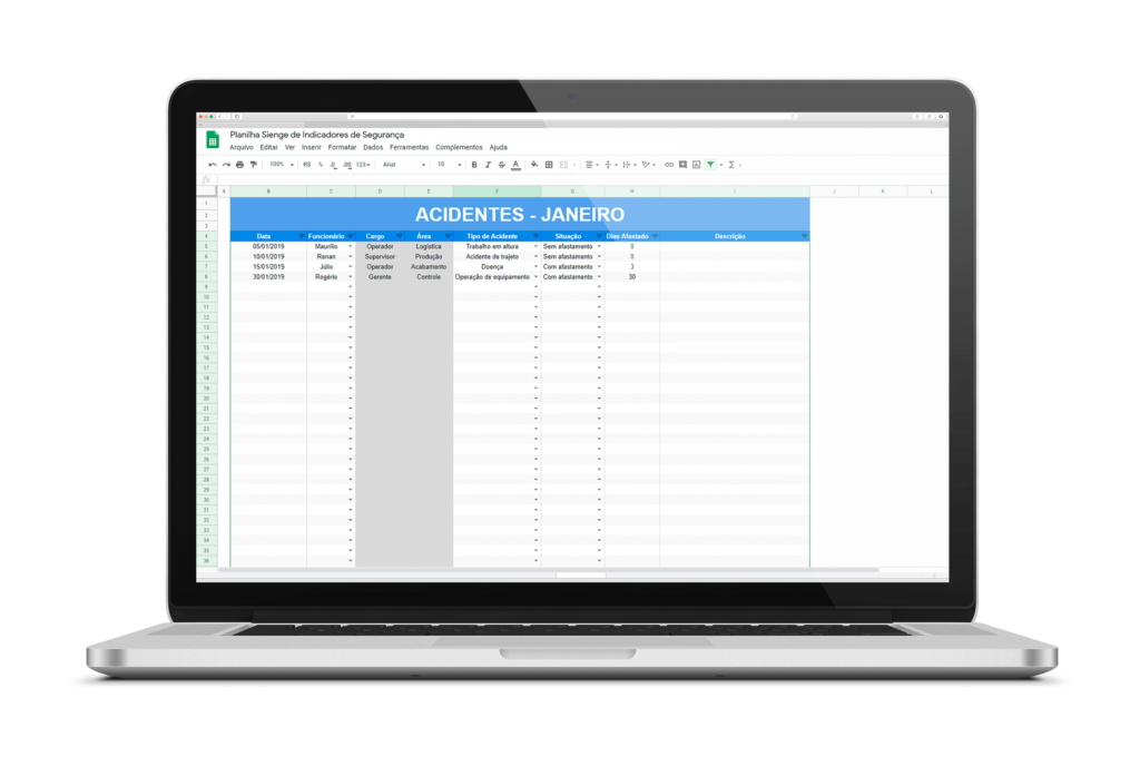 mockup notebook Planilha de indicadores de segurança